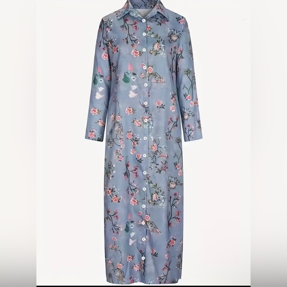 ✨PLUS SIZE buttoned-up long sleeve maxi dress light blue/flowery
